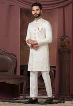 Load image into Gallery viewer, Off White Silk Indo Western Sherwani
