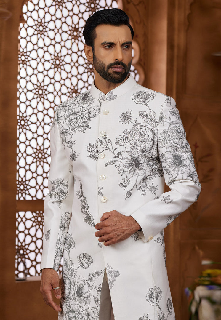 Off White Silk Indo Western Sherwani