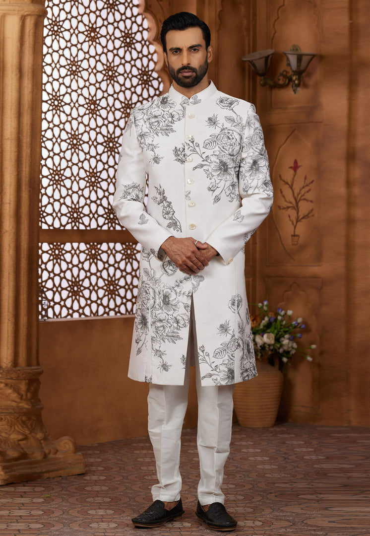 Off White Silk Indo Western Sherwani