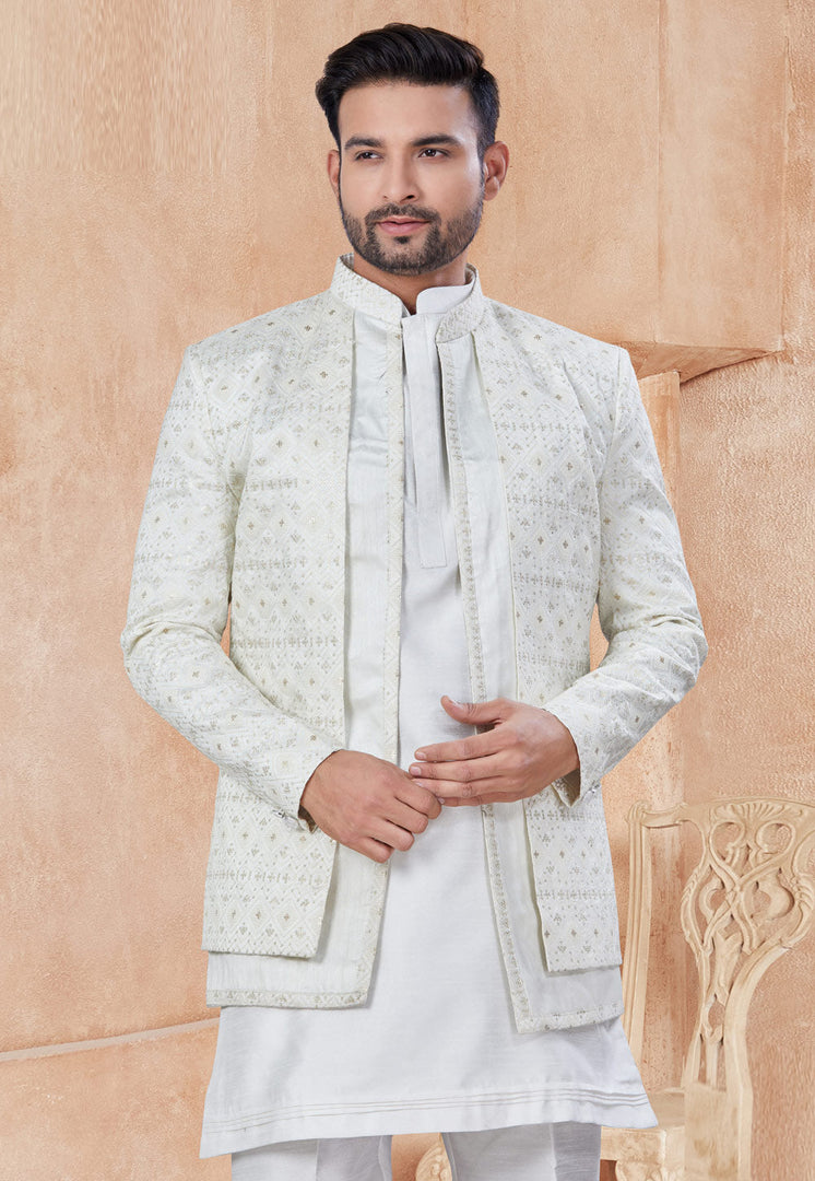 Off White Silk Indo Western Suit