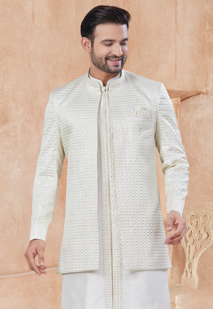 Off White Silk Indo Western Suit