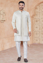 Load image into Gallery viewer, Off White Silk Indo Western Suit
