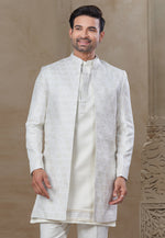 Load image into Gallery viewer, Off White Silk Indo Western Suit
