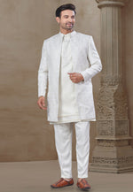 Load image into Gallery viewer, Off White Silk Indo Western Suit
