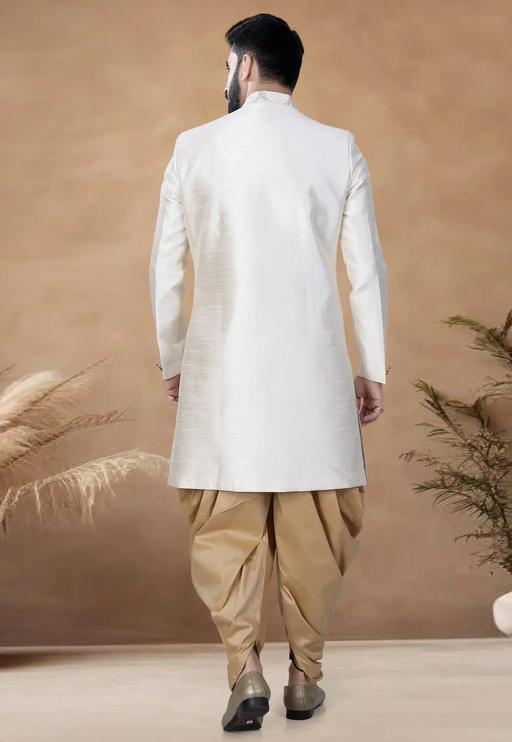 Off White Silk Indo Western Suit