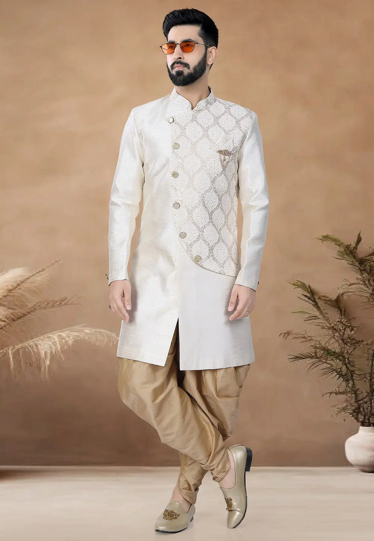 Off White Silk Indo Western Suit