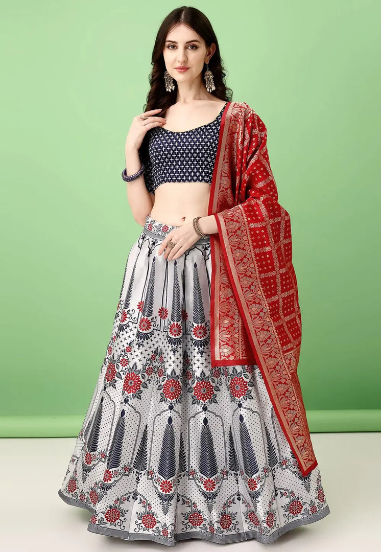 Off White Silk Jacquard Lehenga Choli