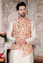 Load image into Gallery viewer, Off White Silk Kurta Pajama With Jacket
