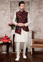 Load image into Gallery viewer, Off White Silk Kurta Pajama With Jacket
