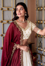 Load image into Gallery viewer, Off White Silk Lehenga Choli
