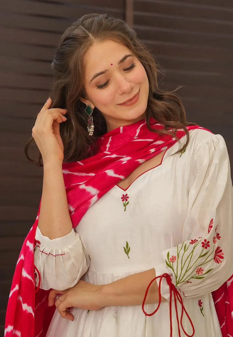 Off White Silk Readymade Anarkali Suit