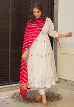 Load image into Gallery viewer, Off White Silk Readymade Anarkali Suit
