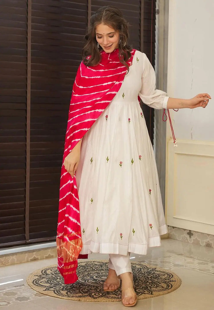 Off White Silk Readymade Anarkali Suit