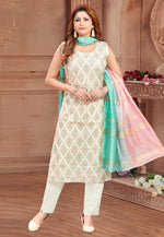 Load image into Gallery viewer, Off White Silk Readymade Pakistani Suit
