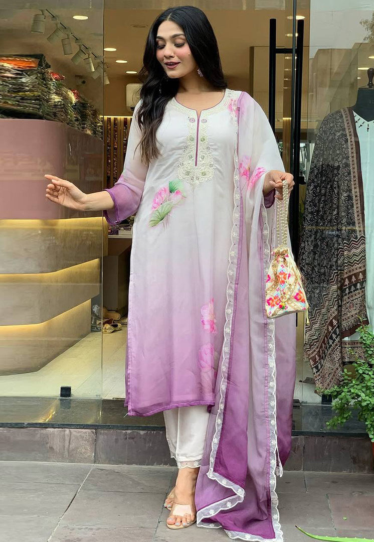 Off White Silk Readymade Pakistani Suit