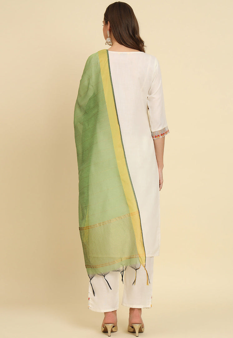 Off White Silk Readymade Pant Style Suit