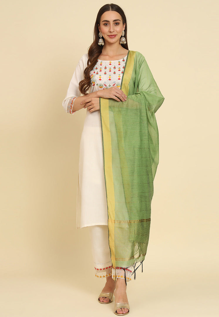 Off White Silk Readymade Pant Style Suit