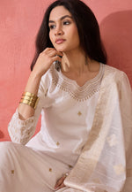 Load image into Gallery viewer, Off White Silk Readymade Pant Style Suit
