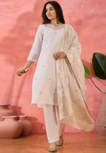 Load image into Gallery viewer, Off White Silk Readymade Pant Style Suit
