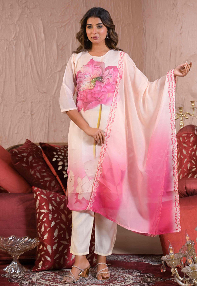 Off White Silk Readymade Pant Style Suit