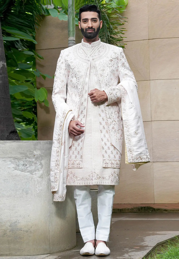 Off White Silk Sherwani