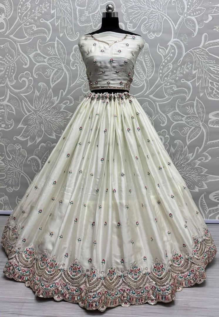 Off White Silk Wedding Lehenga Choli