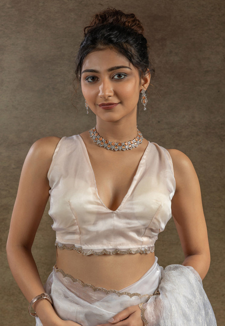 Off White Tissue Saree With Blouse
