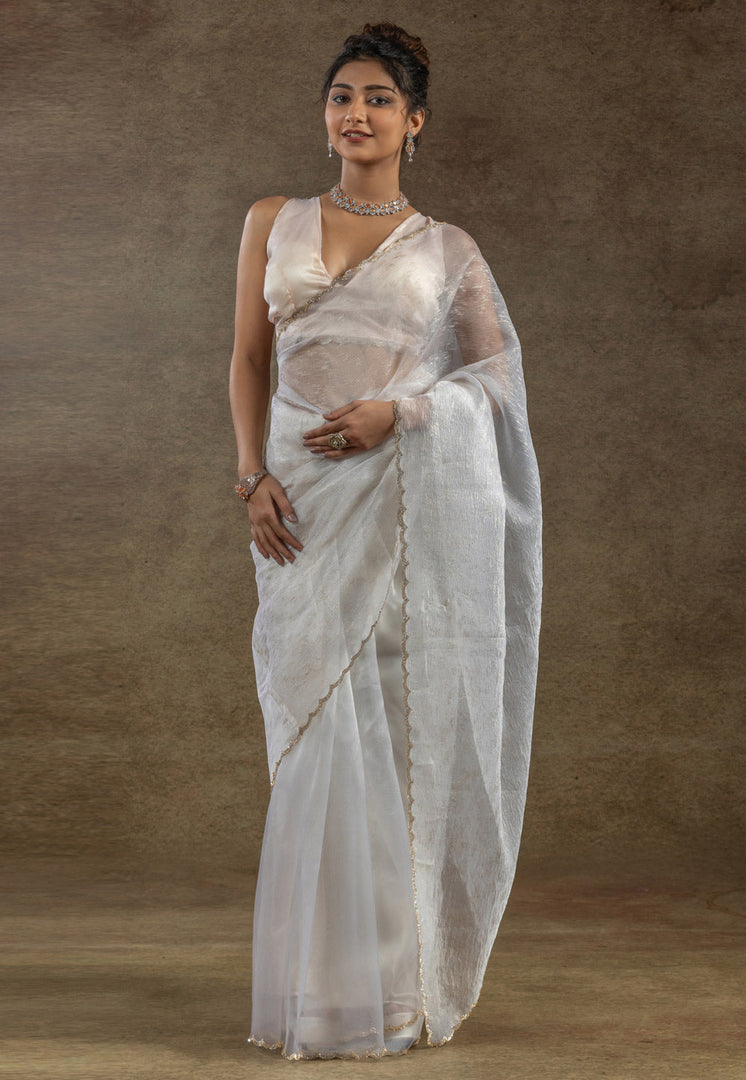 Off White Tissue Saree With Blouse