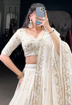 Load image into Gallery viewer, Off White Tissue Silk Circular Lehenga Choli
