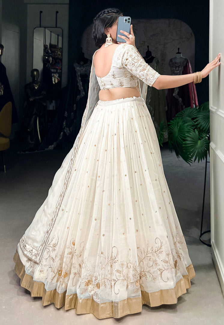 Off White Tissue Silk Circular Lehenga Choli
