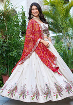 Load image into Gallery viewer, Off White Tissue Silk Readymade Circular Lehenga Choli
