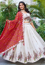 Load image into Gallery viewer, Off White Tissue Silk Readymade Circular Lehenga Choli
