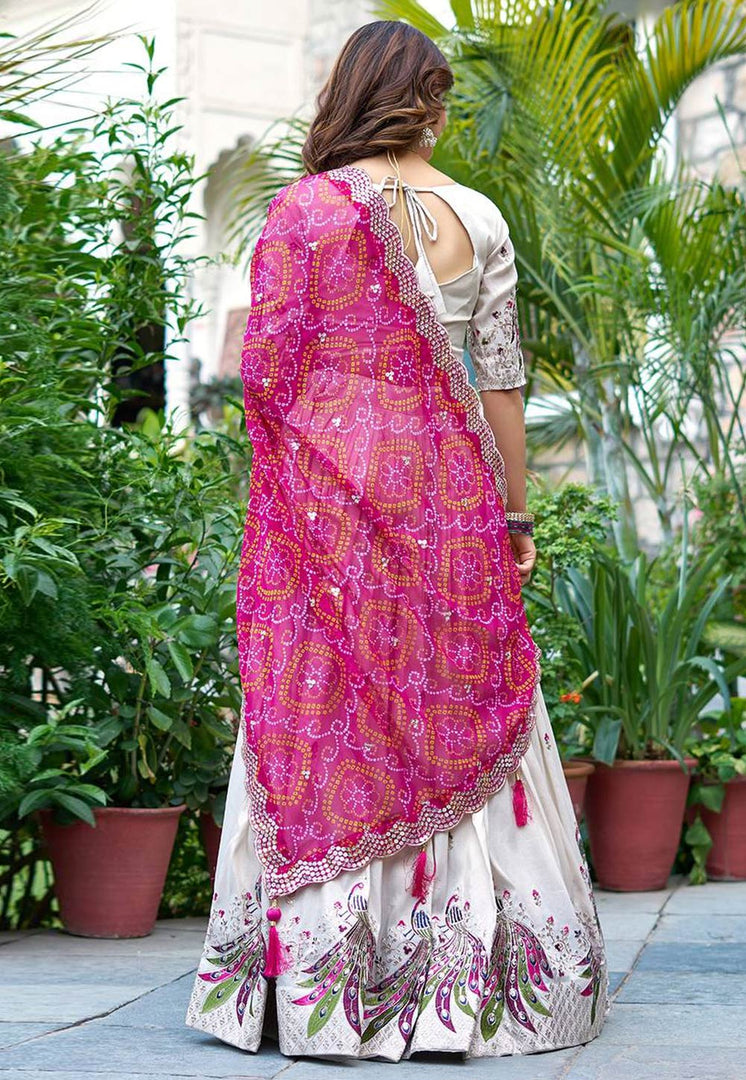 Off White Tissue Silk Readymade Lehenga Choli