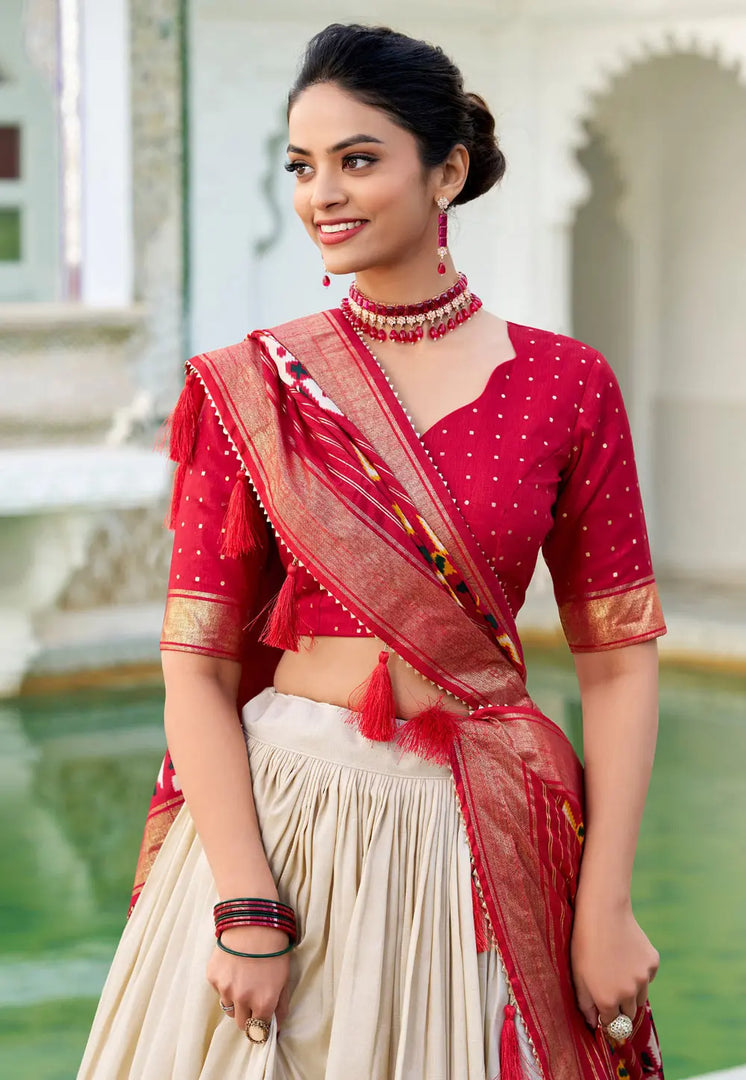Off White Tussar Silk Lehenga Choli