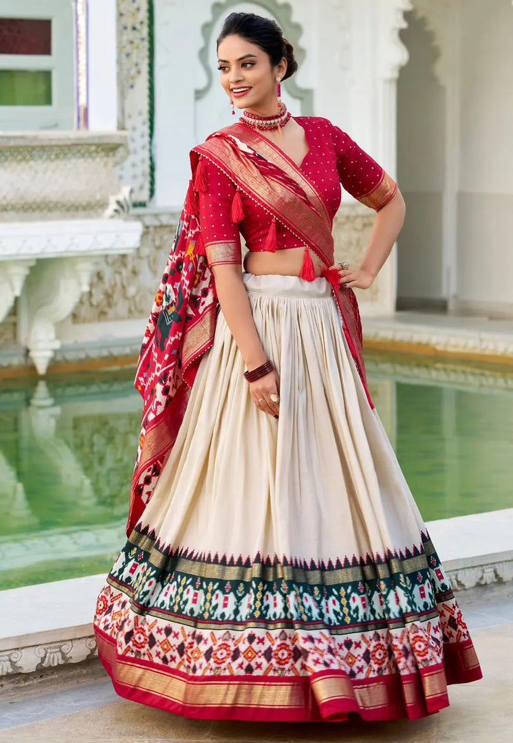 Off White Tussar Silk Lehenga Choli