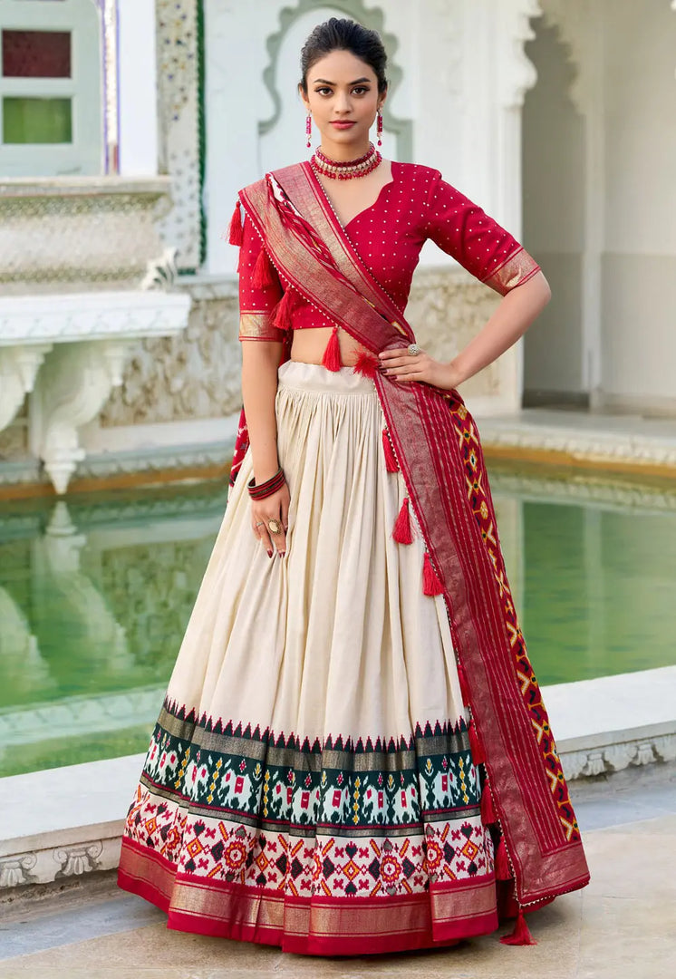 Off White Tussar Silk Lehenga Choli