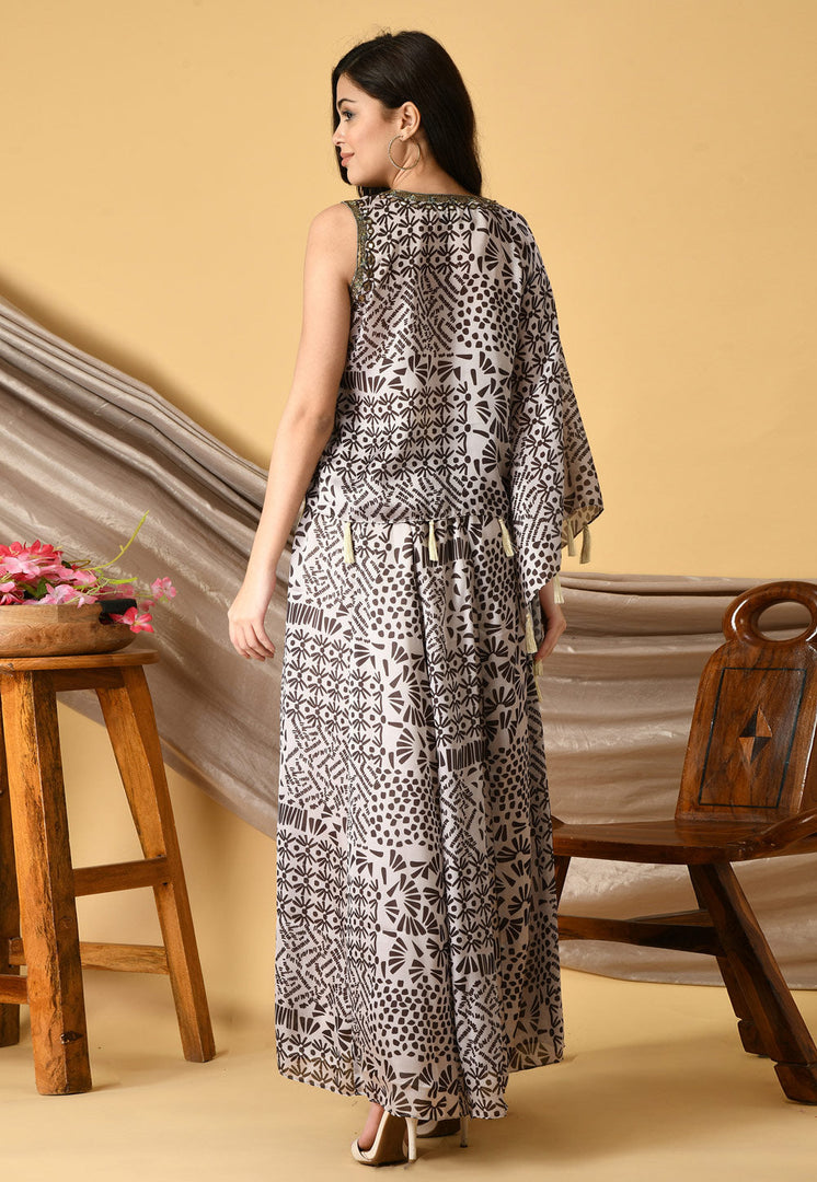 Off White Viscose Printed Jumpsuit