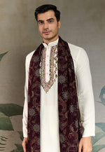 Load image into Gallery viewer, Off White Viscose Rayon Kurta Pajama With Stole
