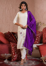 Load image into Gallery viewer, Off White Viscose Rayon Readymade Pant Style Suit
