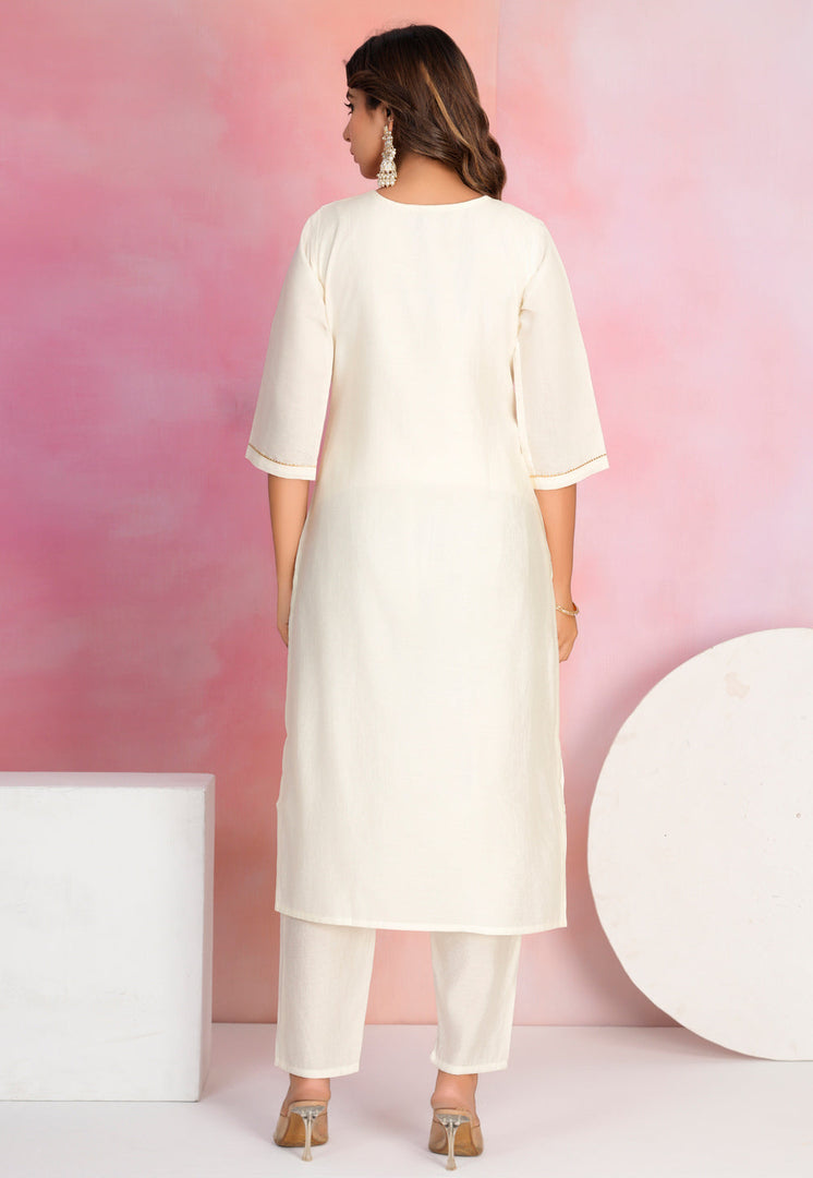 Off White Viscose Readymade Pant Style Suit