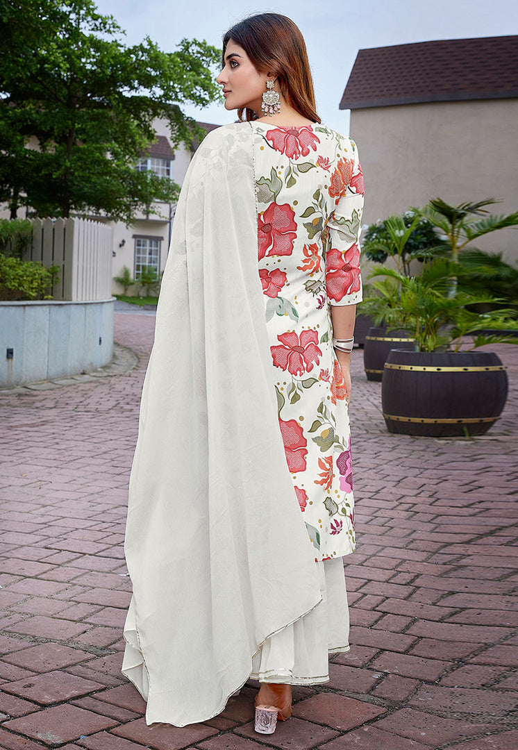 Off White Viscose Readymade Sharara Suit
