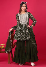 Load image into Gallery viewer, Olive Green Georgette Readymade Gharara Suit
