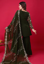 Load image into Gallery viewer, Olive Green Georgette Readymade Gharara Suit
