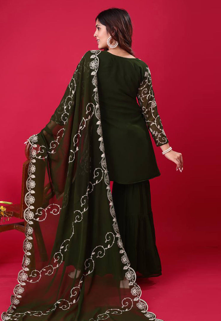 Olive Green Georgette Readymade Gharara Suit