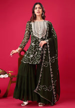 Load image into Gallery viewer, Olive Green Georgette Readymade Gharara Suit
