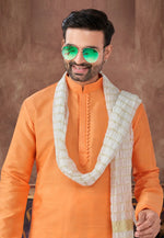 Load image into Gallery viewer, Orange Art Silk Dhoti Kurta
