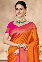 Orange Art Silk Paithani Saree
