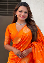 Load image into Gallery viewer, Orange Banarasi Silk Saree