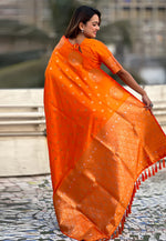 Load image into Gallery viewer, Orange Banarasi Silk Saree