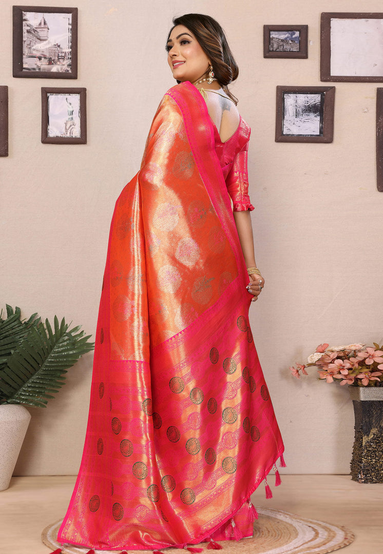 Orange Banarasi Silk Saree
